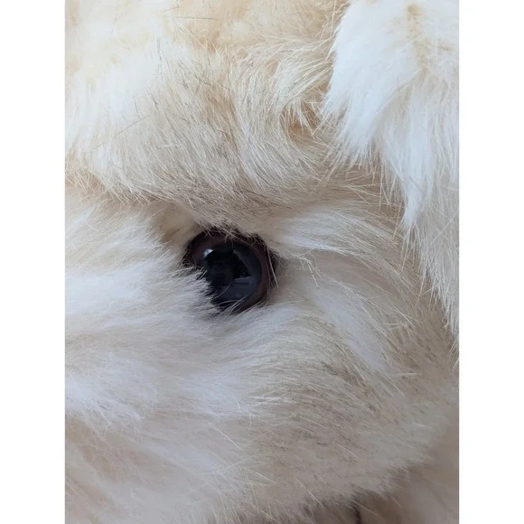 Johnson's Plush real fur cream jointed teddy bear tan pawpads plaid bow READ - Picture 4 of 11